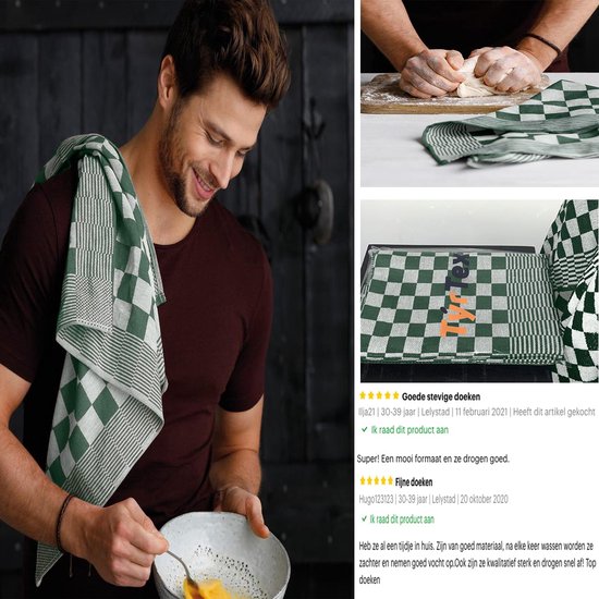 LINNICK Theedoeken & Keukendoeken Set Blok - donker groen - set van 20