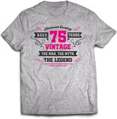 75 Jaar Legend - Feest kado T-Shirt Heren / Dames - Antraciet Grijs / Roze - Perfect Verjaardag Cadeau Shirt - grappige Spreuken, Zinnen en Teksten. Maat 3XL