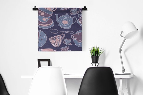 Tapisserie - Tapisserie - Motif - Thee - Tasse - Théière - 60x60 cm - Tapisserie