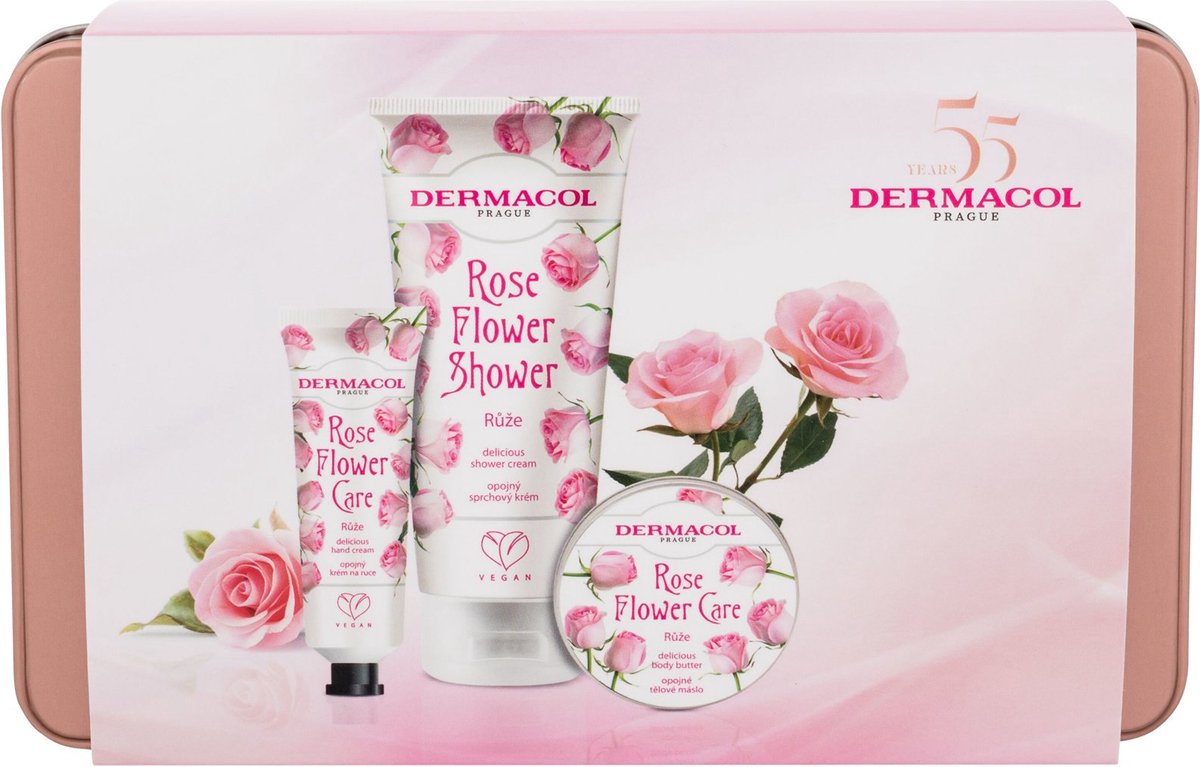 Dermacol Flower Care Rose Gift Set Tělové Máslo 75 Ml + Krém Na Ruce 30 Ml + Sprchový Krém 200 Ml
