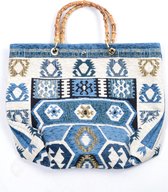 Tapijt shopper met trendy bamboe handvatten in kleur blauw van Giuliano. Made in Italy.