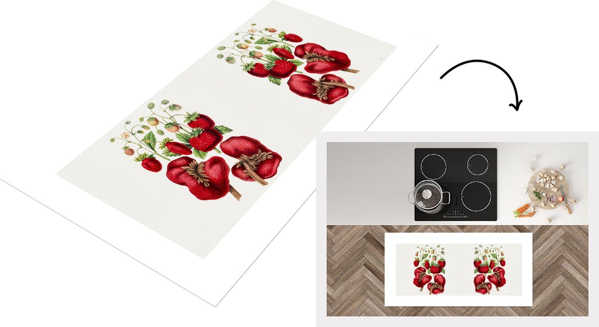 KitchenYeah Keukenloper - Loper keuken - Fruit - Aardbeien - Eten - 120x60 cm - Keukenloper vinyl Multicolor
