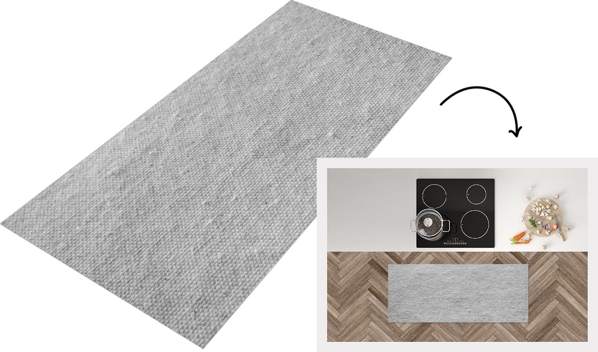 KitchenYeah Keukenloper - Loper keuken - Wol - Licht - Grijs - 120x50 cm - Keukenloper vinyl Multicolor