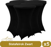 Statafelrok zwart 80 cm - per 5 - partytafel - Alora tafelrok voor statafel - Statafelhoes - Bruiloft - Cocktailparty - Stretch Rok - Set van 5