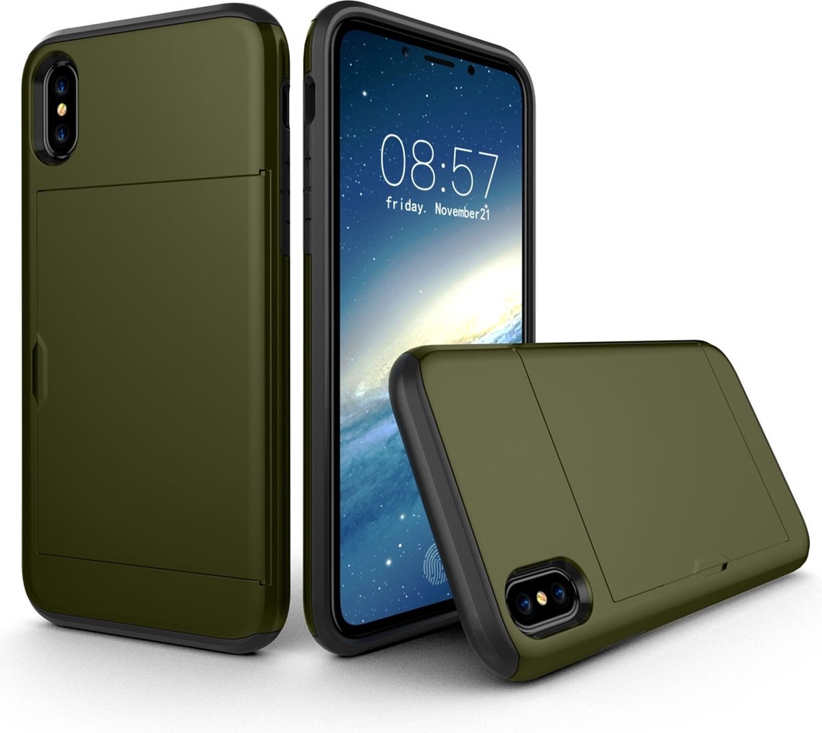 Mobigear Hoesje geschikt voor Apple iPhone XS Telefoonhoesje met Kaarthouder Hardcase | Mobigear Card Backcover Shockproof met Pasjeshouder | Kaarthouder voor 2 Pasjes | Hoesje voor Pinpas / OV Kaart / Rijbewijs | Schokbestendig iPhone XS