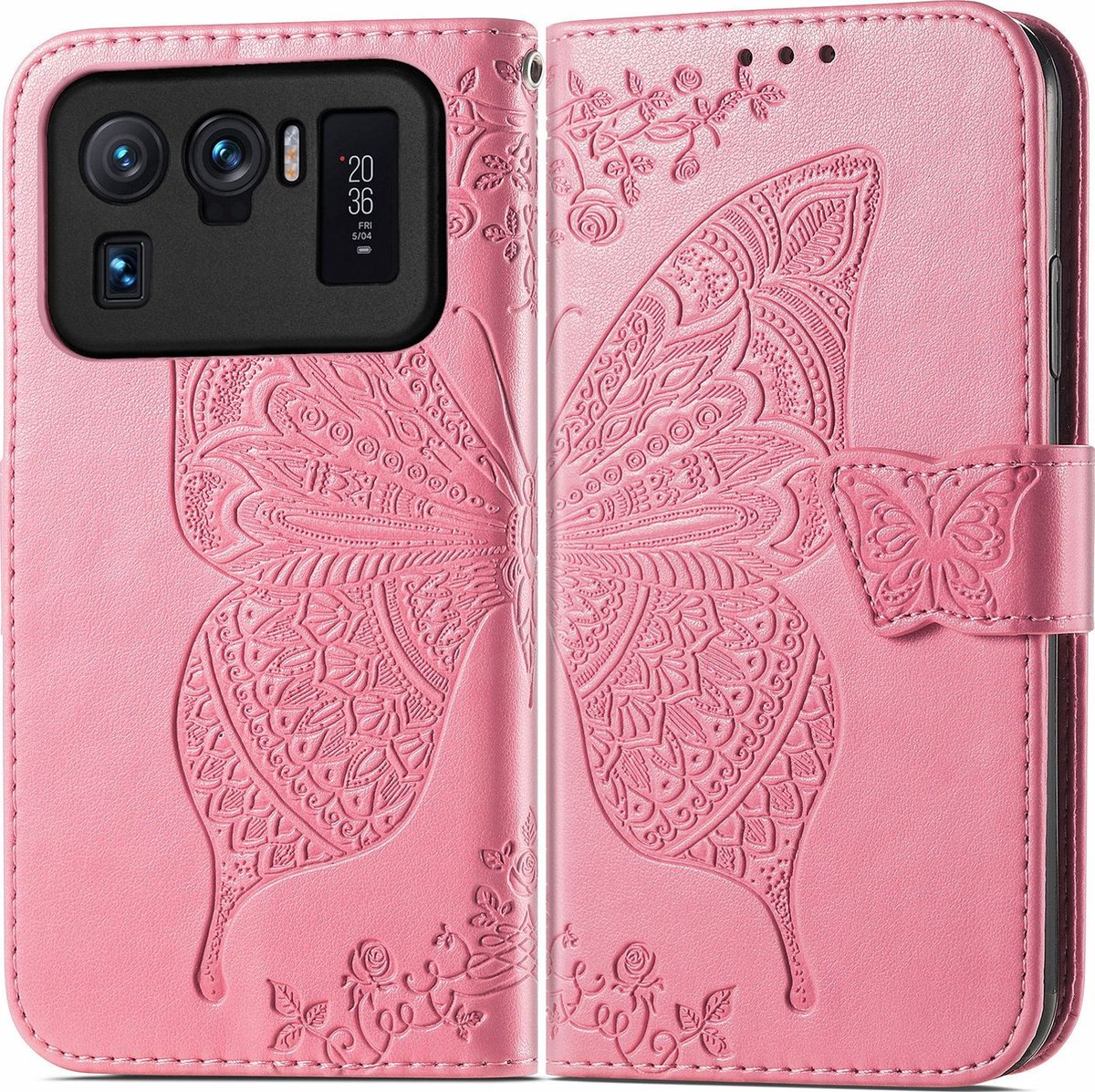 Mobigear Telefoonhoesje geschikt voor Xiaomi Mi 11 Ultra Hoesje | Mobigear Butterfly Bookcase Portemonnee | Pasjeshouder voor 3 Pasjes | Telefoonhoesje voor Pinpas / OV Kaart / Rijbewijs - Roze