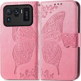 Mobigear Telefoonhoesje geschikt voor Xiaomi Mi 11 Ultra Hoesje | Mobigear Butterfly Bookcase Portemonnee | Pasjeshouder voor 3 Pasjes | Telefoonhoesje voor Pinpas / OV Kaart / Rijbewijs - Roze
