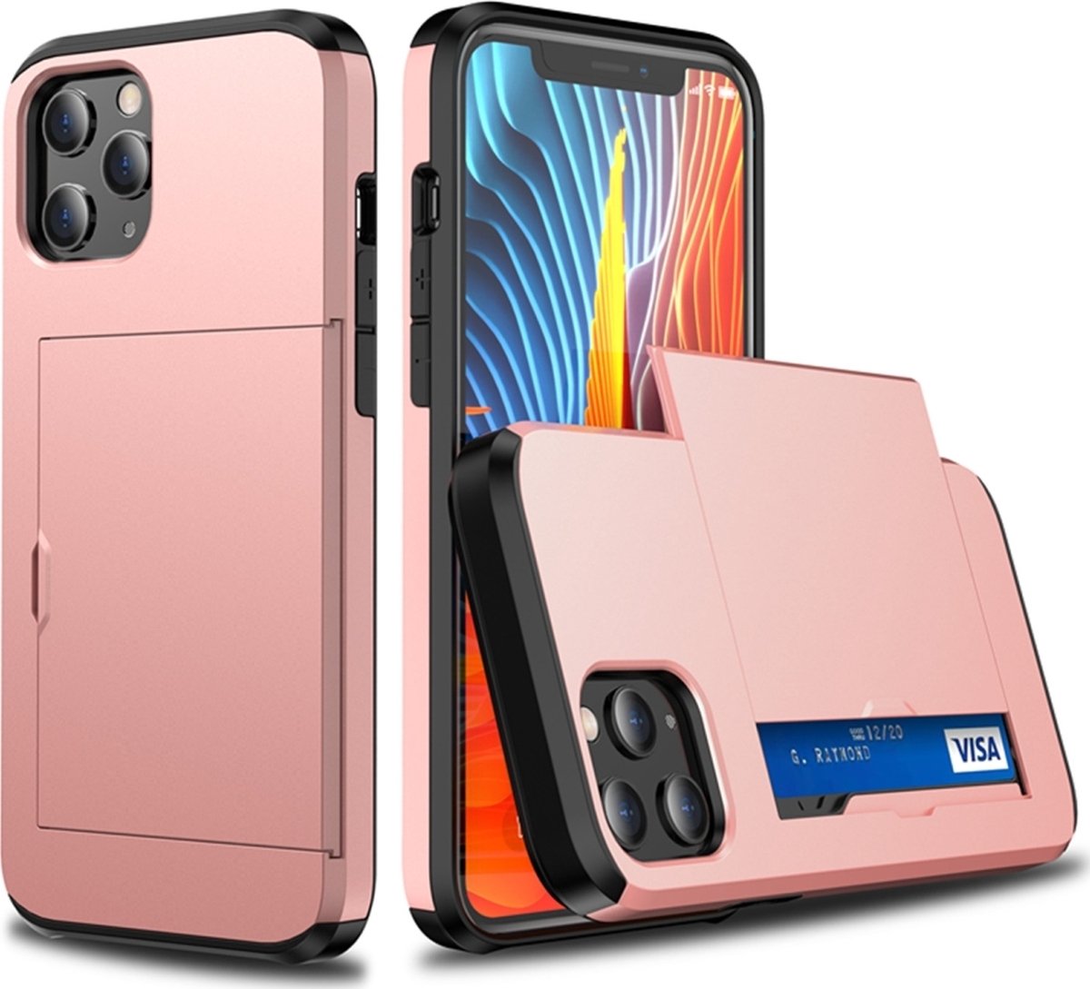 Mobigear Hoesje geschikt voor Apple iPhone 12 Mini Telefoonhoesje met Kaarthouder Hardcase | Mobigear Card Backcover Shockproof met Pasjeshouder | Kaarthouder voor 2 Pasjes | Hoesje voor Pinpas / OV Kaart / Rijbewijs | Schokbestendig iPhone 12 Mini