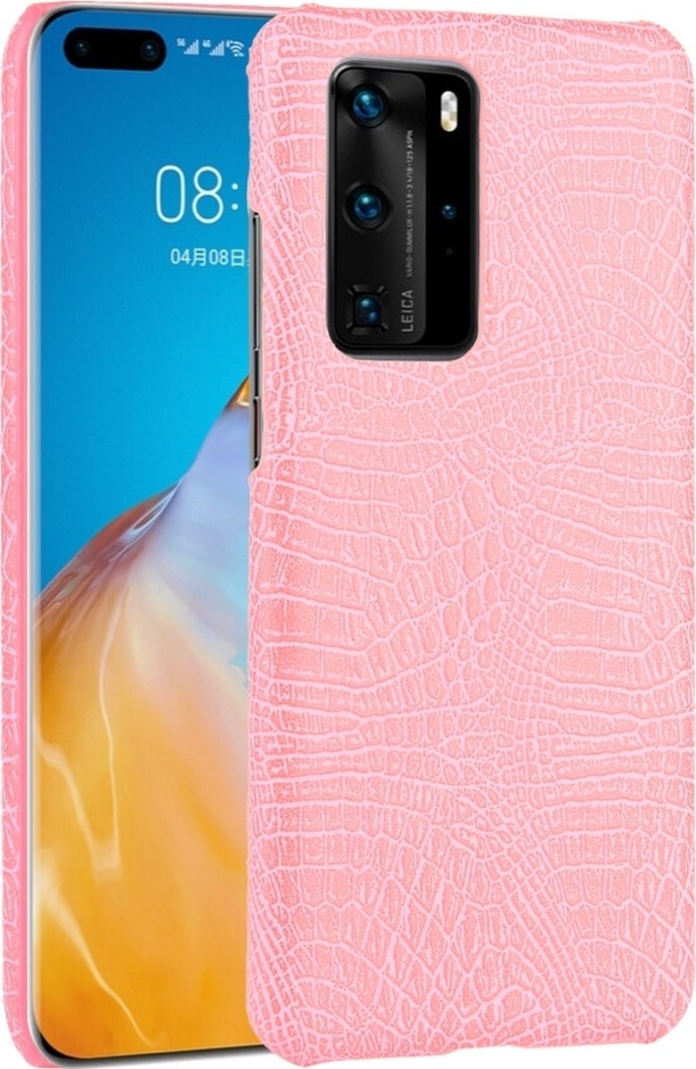 Mobigear Hoesje geschikt voor Huawei P40 Pro Telefoonhoesje Hardcase | Mobigear Croco Backcover | P40 Pro Case | Back Cover - Roze