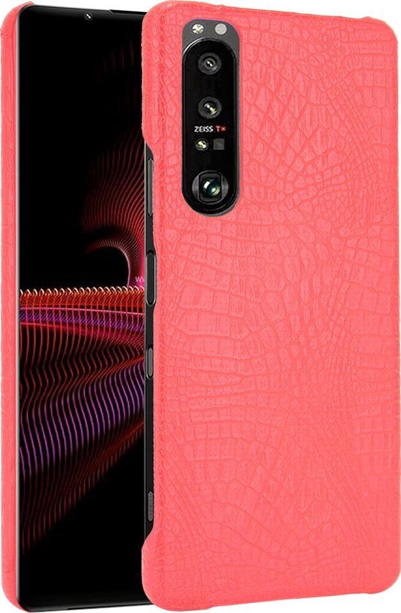 Mobigear Hoesje geschikt voor Sony Xperia 1 III Telefoonhoesje Hardcase | Mobigear Croco Backcover | Xperia 1 III Case | Back Cover - Rood