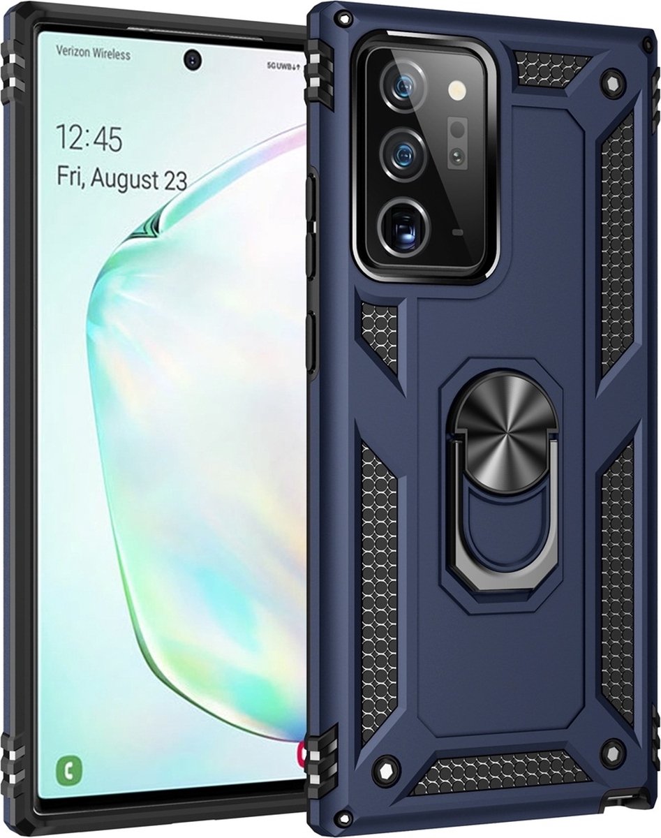 Mobigear Hoesje geschikt voor Samsung Galaxy Note 20 Ultra Telefoonhoesje Hardcase | Mobigear Armor Ring Backcover Shockproof met Ringhouder | Schokbestendig Galaxy Note 20 Ultra Telefoonhoesje | Anti Shock Proof - Blauw