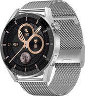 Belesy® NUMBER 3 MAX FOR HIM – Smartwatch Heren - Horloge – Stappenteller – Calorieën - Hartslag – Sporten - Splitscreen - Eigen wijzerplaat - Full Touch - Bluetooth Bellen – Milanees – Staal - Zilver - Moederdag