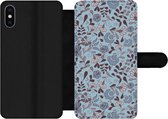 Bookcase Geschikt voor iPhone XS Max telefoonhoesje - Patroon - Bloem - Grijs - Blauw - Met vakjes - Wallet case met magneetsluiting