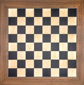 Luxe schaakbord zwart en esdoorn 50 cm met walnoot rand - Nr: 5, veldmaat 50 mm