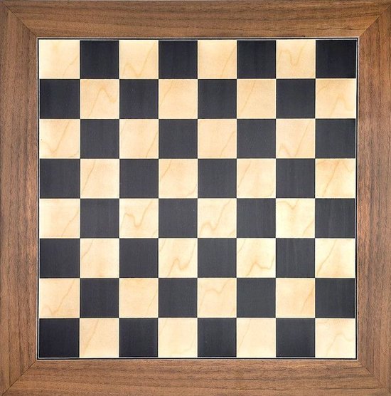 Luxe schaakbord zwart en esdoorn 50 cm met walnoot rand - Nr: 5, veldmaat 50 mm