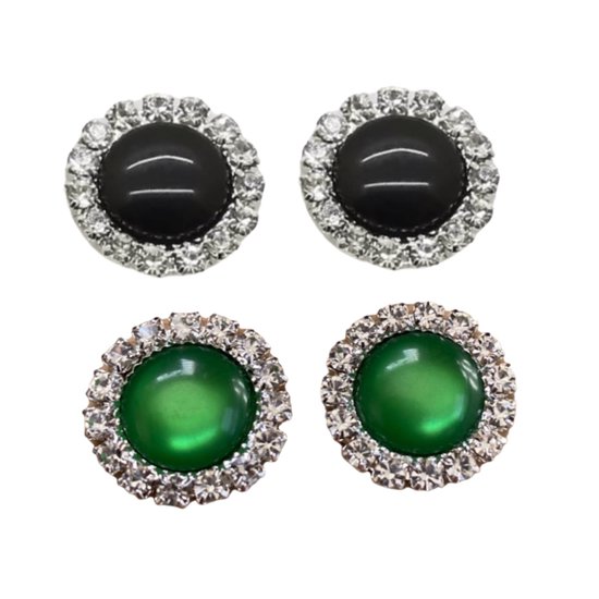 2 Paar Clip oorbellen-Zwart-Groen-1.5 cm- Kunststof- Geen gaatjes-Charme Bijoux