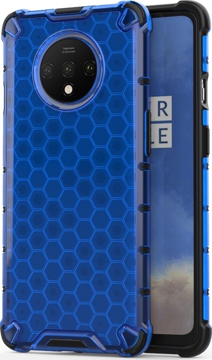 Mobigear Hoesje geschikt voor OnePlus 7T Telefoonhoesje Hardcase | Mobigear Honeycomb Backcover Shockproof | Schokbestendig 7T Telefoonhoesje | Anti Shock Proof - Blauw