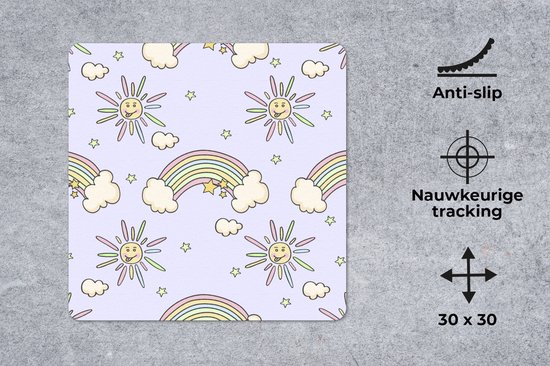 Muismat - Mousepad - Meisjes - Regenboog - Zon - Patronen - Girl - Kids - Kinderen - Kind - 30x30 cm - Muismatten