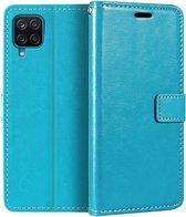 LuxeBass Telefoon Wallet Bookcase voor Samsung Galaxy A22 4G - Portemonnee telefoonhoesje voor Bankpassen - Kunstleer - Siliconen Houder - Magnetische sluiten - Turquoise - bookcase - boekhoesje - book case - boek hoesje