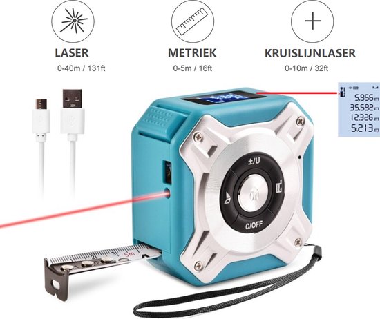 Rolmaat BLAUW Multifunctionele Digitale Laser - 40M - Afstandsmeter -  Elektronische... | bol.com