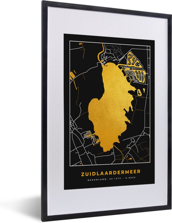 Fotolijst incl. Poster - Zuidlaardermeer - Gold - Kaart - Plattegrond - Stadskaart - 40x60 cm - Posterlijst