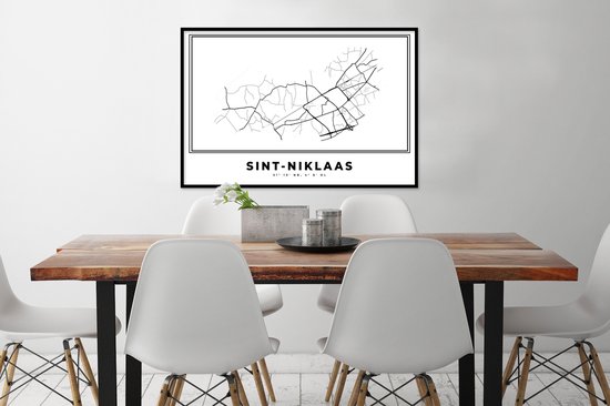 Posters Zwart Wit - Plan de la ville - Zwart Wit - Carte - Sint Niklaas - België - Plan d'étage - 90x60 cm
