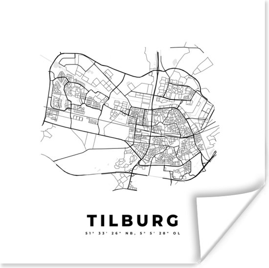 Poster Nederland Tilburg Stadskaart Kaart Zwart Wit
