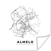 Poster Plattegrond – Almelo – Zwart Wit – Stadskaart - Kaart - Nederland - 50x50 cm