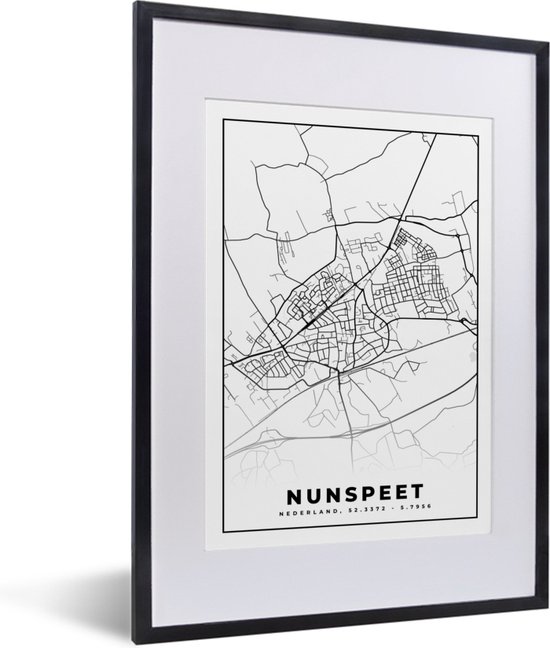 Fotolijst incl. Poster - Nunspeet - Plattegrond - Kaart - Stadskaart - 30x40 cm - Posterlijst