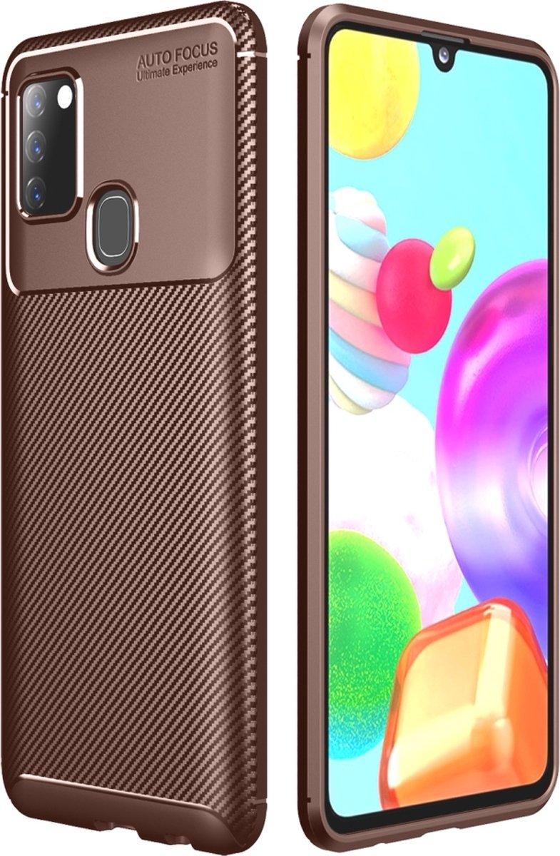 Mobigear Hoesje geschikt voor Xiaomi Redmi 9C Telefoonhoesje Flexibel TPU | Mobigear Racing Backcover | Redmi 9C Case | Back Cover - Bruin