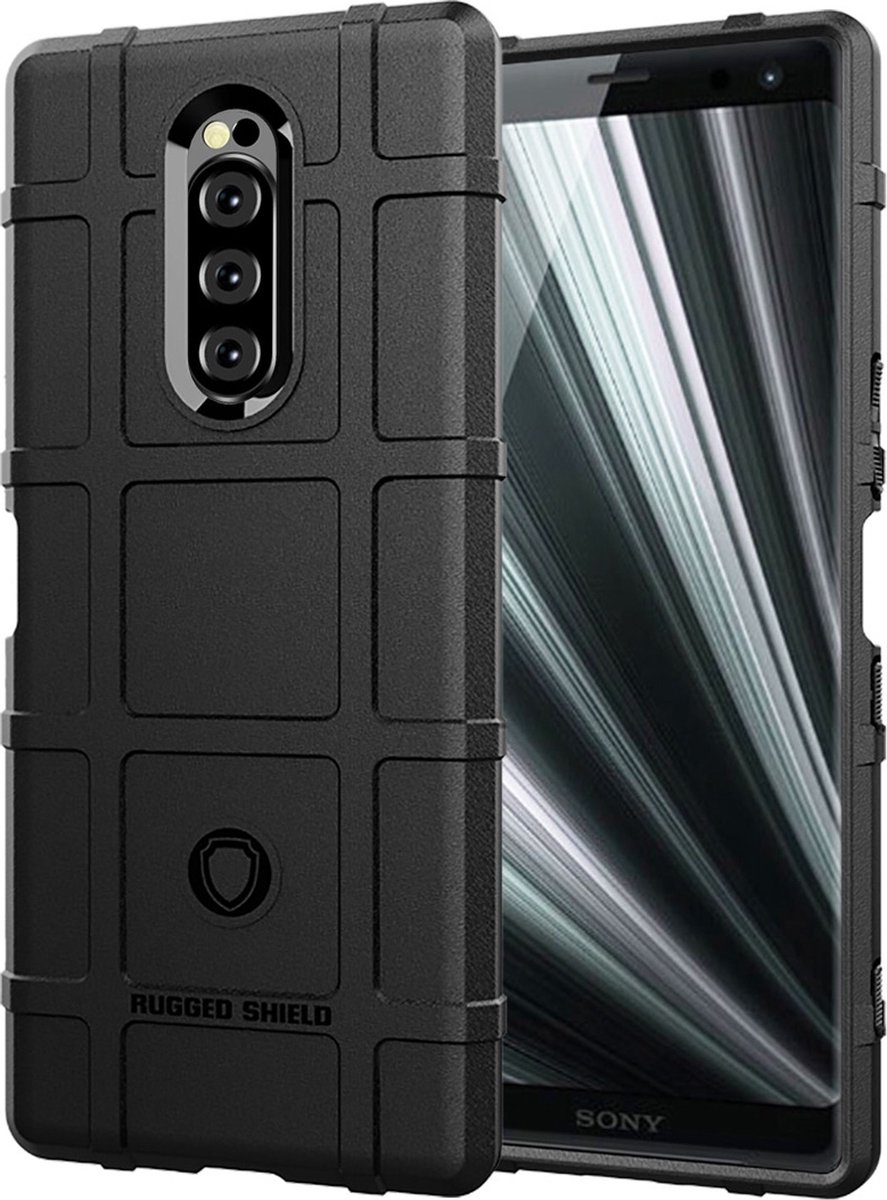 Mobigear Hoesje geschikt voor Sony Xperia 1 Telefoonhoesje Flexibel TPU | Mobigear Rugged Shield Backcover Shockproof | Schokbestendig Xperia 1 Telefoonhoesje | Anti Shock Proof - Zwart