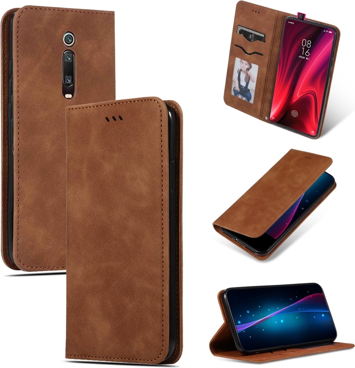 Mobigear Telefoonhoesje geschikt voor Xiaomi Mi 9T Hoesje | Mobigear Retro Slim Bookcase Portemonnee | Pasjeshouder voor 2 Pasjes | Telefoonhoesje voor Pinpas / OV Kaart / Rijbewijs - Bruin
