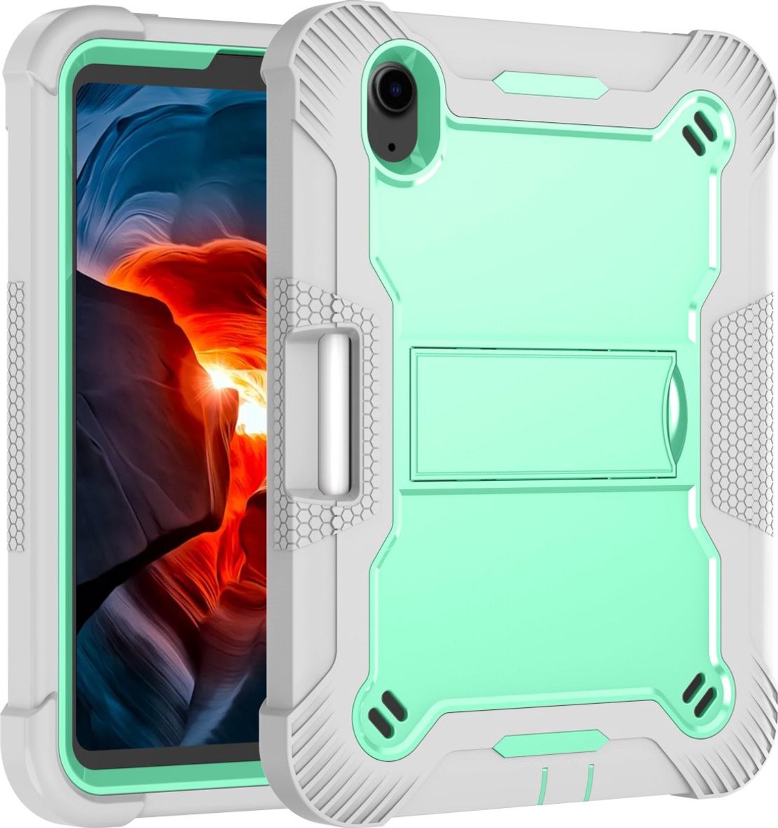 Apple iPad Mini 6 8.3 (2021) Hoes - Mobigear - Shockproof Serie - Hard Kunststof Backcover - Groen / Grijs - Hoes Geschikt Voor Apple iPad Mini 6 8.3 (2021)