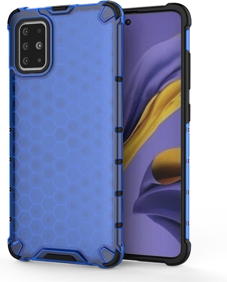 Mobigear Hoesje geschikt voor Samsung Galaxy A51 Telefoonhoesje Hardcase | Mobigear Honeycomb Backcover Shockproof | Schokbestendig Galaxy A51 Telefoonhoesje | Anti Shock Proof - Blauw