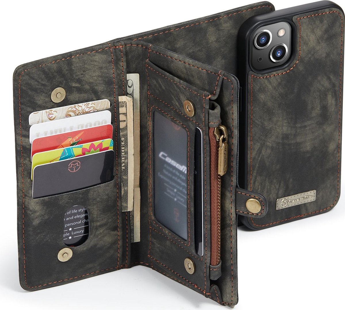 Caseme Luxe Wallet 2in1 Bookcase voor de iPhone 13 - Zwart