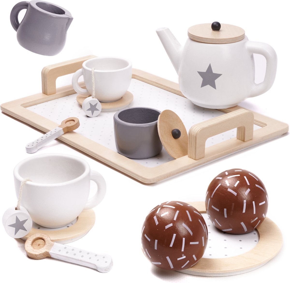 14 delige houten theeservies - koffieservies voor kinderen -houten servies set - duurzaam - Koffie- en Theeset