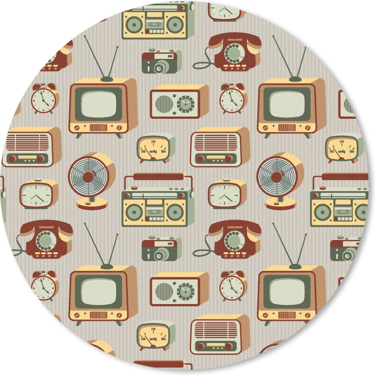 Muismat rond 40x40 cm - Mousepad Radio - Telefoon - Retro - Patroon - Ronde muismatten
