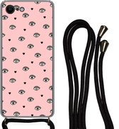 Hoesje met koord Geschikt voor iPhone 8 - Meisje - Ogen - Roze - Patronen - Girl - Kids - Kinderen - Siliconen - Crossbody - Backcover met Koord - Telefoonhoesje met koord - Hoesje met touw