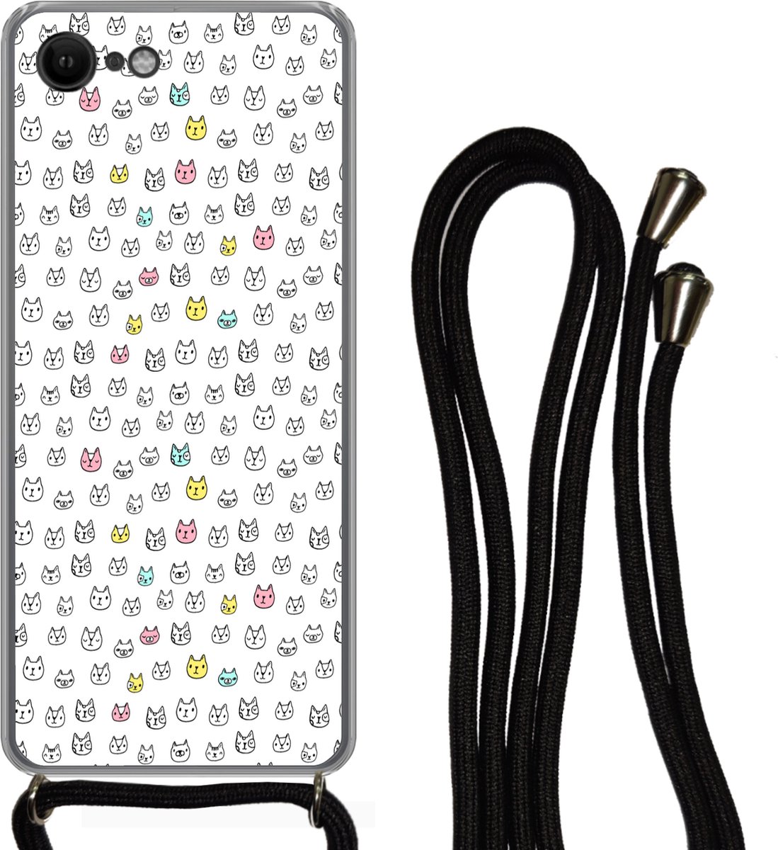 Hoesje met koord Geschikt voor iPhone SE 2020 - Meisje - Kat - Huisdieren - Patronen - Girl - Kids - Kinderen - Siliconen - Crossbody - Backcover met Koord - Telefoonhoesje met koord - Hoesje met touw