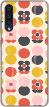 Geschikt voor Samsung Galaxy A50 hoesje - Retro - Design - Bloemen - Pastel - Siliconen Telefoonhoesje