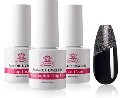 Makartt Holographic Gel Nagellak | No Wipe Top Base | UV LED | 21 Dagen Langdurigheid | Glitter Mirror | Poly Nail Extension Gel | Shine Afwerking