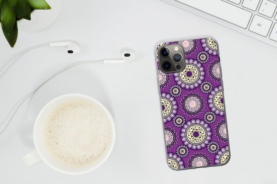 Coque iPhone 13 Pro - Filles - Fleurs - Violet - Motifs - Fille - Kids - Enfants - Coque de téléphone en Siliconen