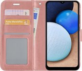 Hoes Geschikt voor Samsung A02s Hoesje Book Case Hoes Flip Cover Wallet Bookcase - Rosé goud