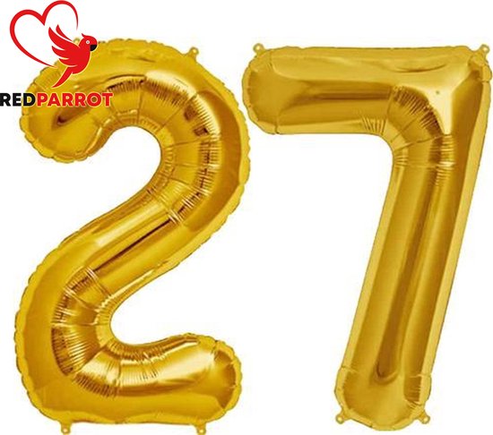 27 jaar | 81 CM XXL Ballon | verjaardag | verjaardagskado | Goud | Cijfer | Getal | Balon