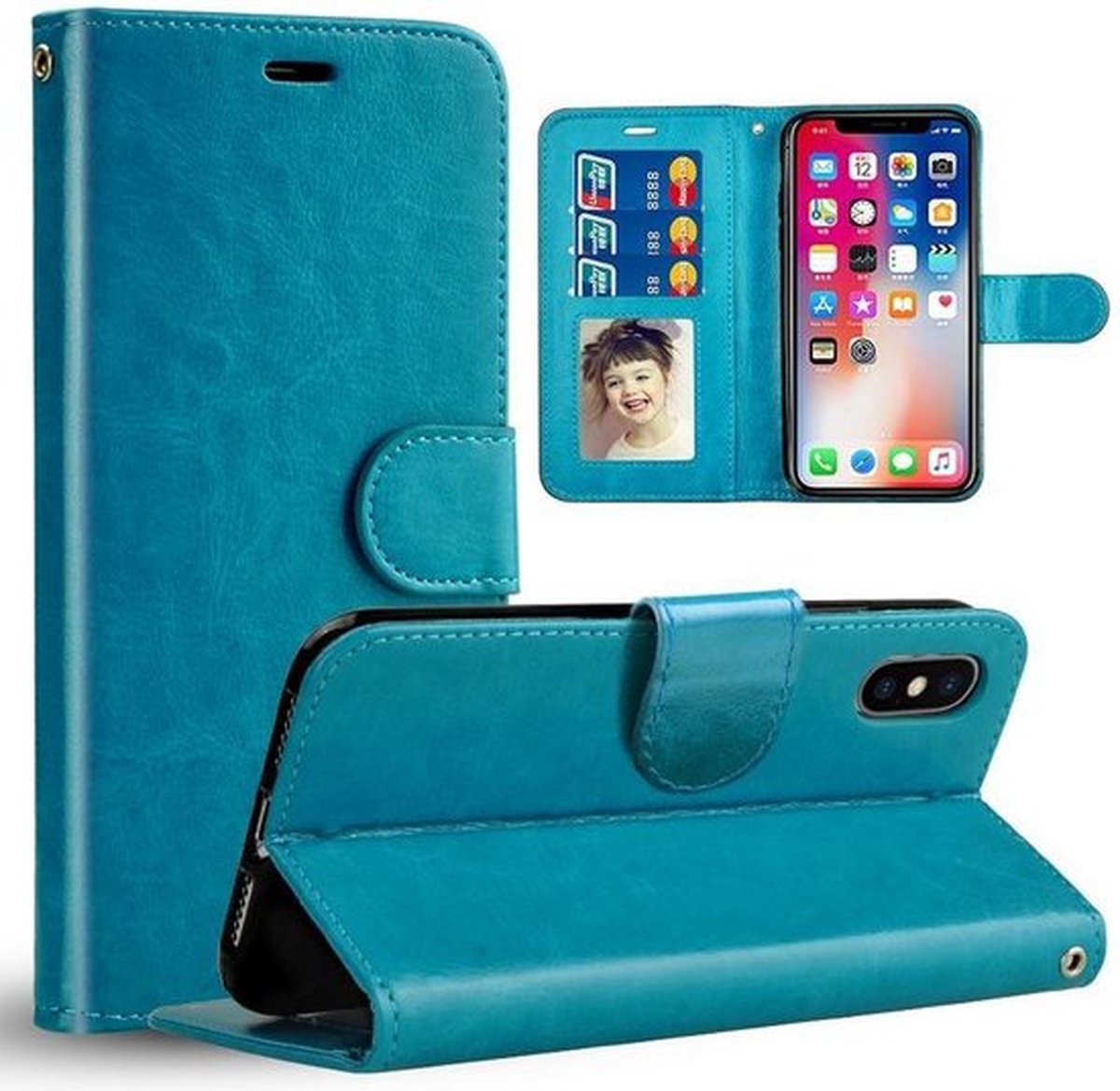 Chique Lederen hybride telefoon hoesje voor iPhone 13 blauw