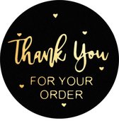Stickers rond "Multiplaza" 50 stuks - zwart - THANK YOU FOR YOUR ORDER - bedankt - promoten bedrijf - gouden kleurletters - hobby - bedrijf - webshop - bestellingen - brief - pakket