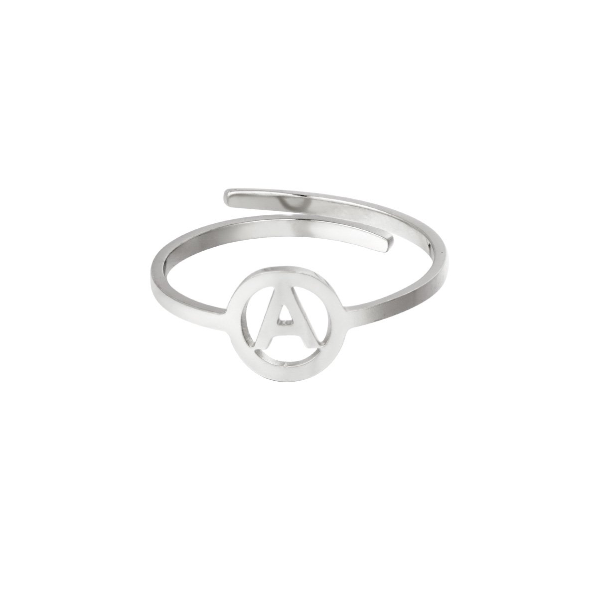 Ring Initial A - Zilver - Stainless Steel - Nikkelvrij - One Size