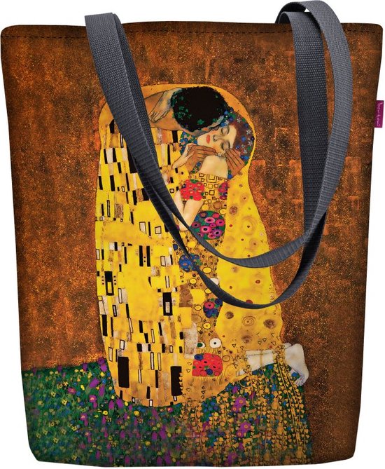 Zonnige Schoudertas met Rits - Dames Shopper 36x40 cm (past A4) Tote Bag Stoffen tas met Kusmotief