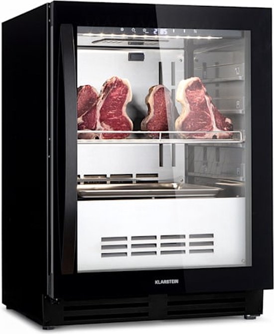Koelkast: Klarstein Steakhouse Pro 98 Onyx vleesrijpingskast -  98 liter - Temperatuurbereik: 1 - 25 °C - Eén koelzone, van het merk Klarstein Pro