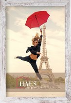 HAES DECO - Cadre photo en bois Paris blanc/marron pour 1 photo format 30x45 - SP001326